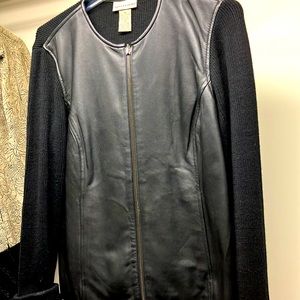 Leather front sweater